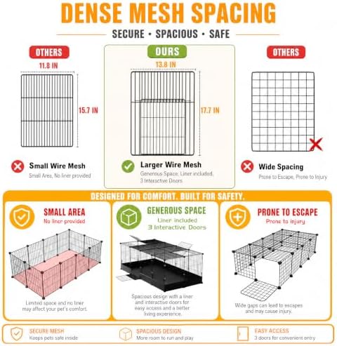 Guinea Pig Cages DIY Small Animal Playpen with Waterproof Liner, Expandable Cage for Guinea Pigs, Metal Wire Yard Fence Rabbit Cage