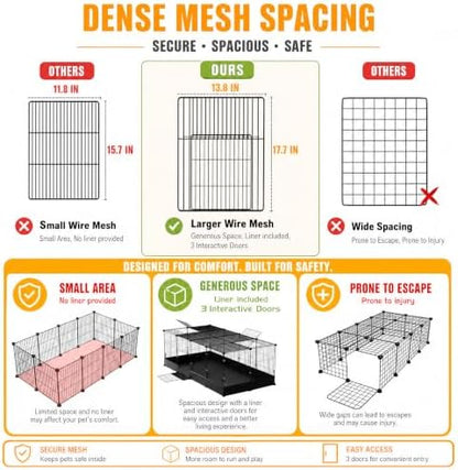 Guinea Pig Cages DIY Small Animal Playpen with Waterproof Liner, Expandable Cage for Guinea Pigs, Metal Wire Yard Fence Rabbit Cage