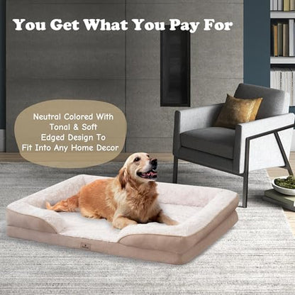 XL Orthopedic Dog Beds Large Sized Dog - Washable Large Dog Cat Bed Waterproof, Comfort Dogs Couch Sofa with Washable Removable Cover, Pet Bed with Nonskid Bottom, 42'', Beige