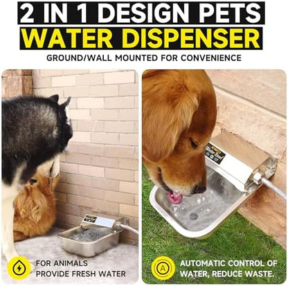 PETIMI Automatic Water Dispenser for Dogs, 101oz Outdoor Dog Water Bowl, 304 Stainless Steel Water Feeder for Small to Large Pets, Large Livestock Waterer, Anti-Tipping, Water Auto-Fill, Easy to Clean