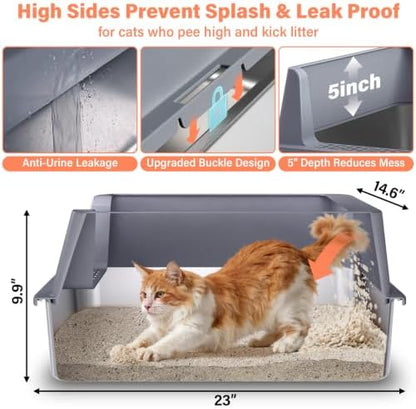 Stainless Steel Cat Litter Box with Lid, XL Metal Litter Box
