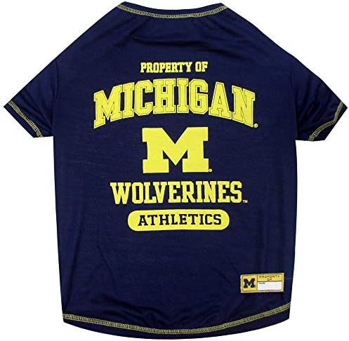 Pets First Collegiate MICHIGAN WOLVERINES Dog T-Shirt, Small. - Licensed Shirt for Pets Team Colored with Team Logos.- Premium Stretchable Materials for the Comfrot of your Dog & Cat.