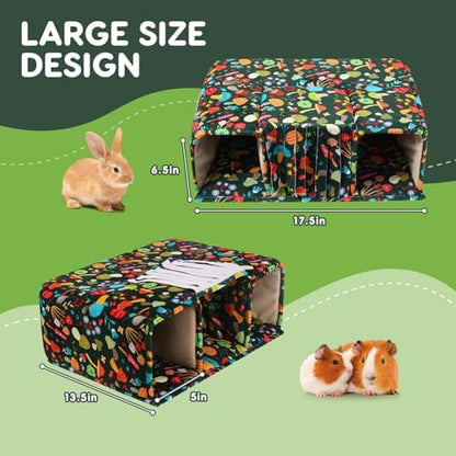 Guinea Pig Hideout with Tunnels, Toys & Cozy House - Soft Large Bed for Small Pets - Blackish Green Mushroom