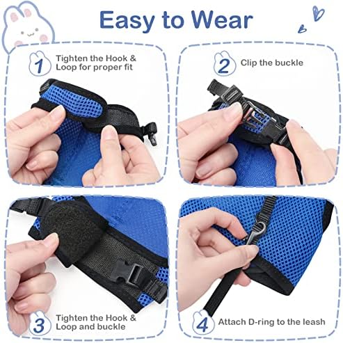 PETTOM Bunny Rabbit Harness with Stretchy Leash Cute Adjustable Buckle Breathable Mesh Vest for Kitten Small Pets Walking (Blue,XL)