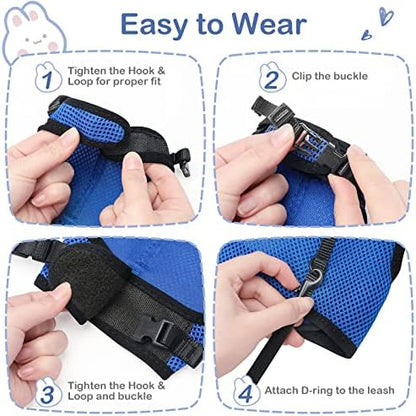 PETTOM Bunny Rabbit Harness with Stretchy Leash Cute Adjustable Buckle Breathable Mesh Vest for Kitten Small Pets Walking (Blue,XL)