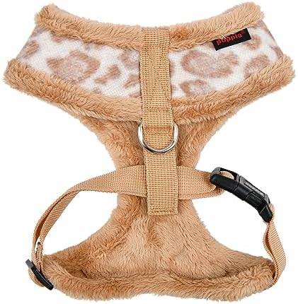 Puppia Kovo Dog Harness Over-The-Head Warm Winter Leopard Pattern Adjustable Chest for Small and Medium Dog, Beige, Small