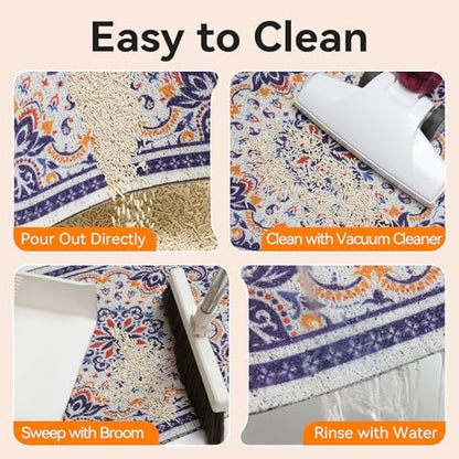 Cat Litter Mat, 40"x30" High Density PVC Litter Trapping Mat, Non-Slip, Waterproof & Urine-Proof Kitty Litter Catcher Mats, Soft on Kitten Paws, Easy to Clean, Cat Essentials Blue