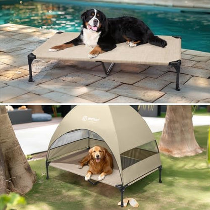 Veehoo Outdoor Dog Bed with Canopy, Cooling Elevated Dog Shade for Outside