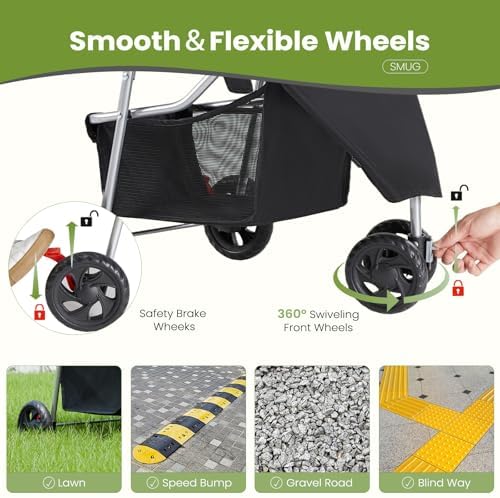 3 Wheel Dogs Stroller for Small to Medium Pets, Foldable Design