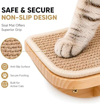 2 Set Wooden Cat Wall Shelves with Sisal Mat, Cat Wall Furniture Steps