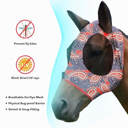 Harrison Howard Super Comfort Stretchy Fitting Horse Fly Mask with UV Protection Soft on Skin with Breathability Orange Paisley Pony