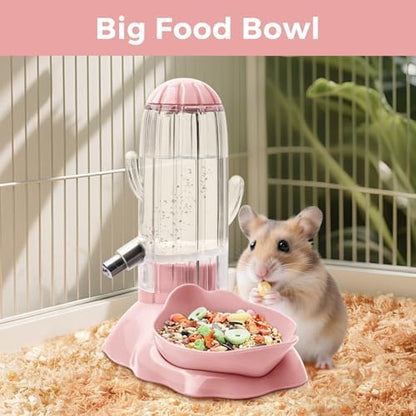 Vannon 2 in 1 Hamster Feeder Small Animal Water Bottle & Food Bowl Water Dispenser & Food Dish Bowl for Hamster, Small Mice, Rat, Gerbil, 4.6oz/130ml, BPA Free, Pink