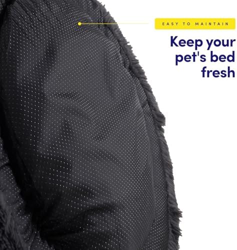 Dog & Cat Bed: Round Faux Fur Pet Bed - Plush, Cozy, & Calming Donut Bed for Medium Pets - Soft & Comfortable Sleeping Cushion for Napping & Lounging, 23" Round, Dark Gray