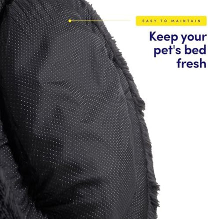 Dog & Cat Bed: Round Faux Fur Pet Bed - Plush, Cozy, & Calming Donut Bed for Medium Pets - Soft & Comfortable Sleeping Cushion for Napping & Lounging, 23" Round, Dark Gray