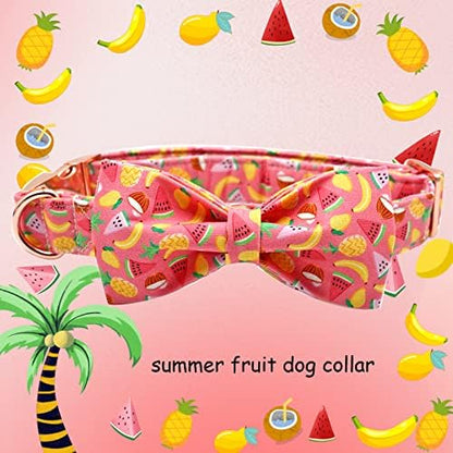 Dog Collar- Fruit Print Adjustable Pet Bow Collar Girl or Boy Puppy Collars Bowtie Cute Soft Duarble Collars for Small Medium Large Dog