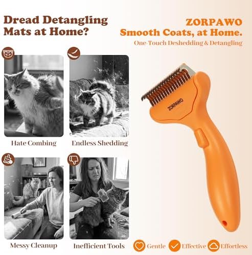 Undercoat Rake & Self-Cleaning Deshedding Brush, Orange