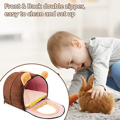 Pet Soft Guinea Pig & Rabbit Cozy Hideout House - Small Animal Bed for Guinea Pigs, Rabbits, Hamsters, Rats & Chinchillas Cave Bed (Coffee)