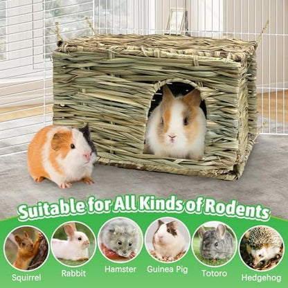 Tfwadmx Rabbit Grass House - Natural Hand Woven Seagrass Play Hay Bed, Hideaway Hut Toy for Bunny Hamster Guinea Pig Chinchilla Ferret