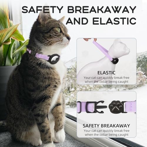 AirTag Cat Collars, Stretchy Collar with Air Tag Holder and Bell