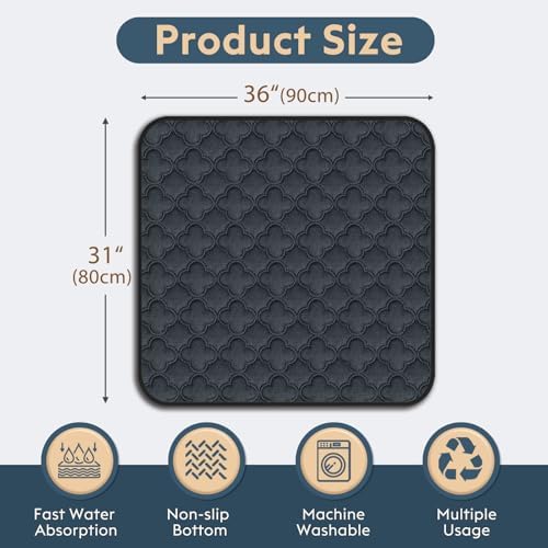 FunFurry Washable Puppy Pads - 2 Pack Reusable, Waterproof Training Pads, Guinea Pig Cage Liner with Non-Slip Backing (Dark Grey, 31" X 36")