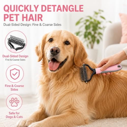 9Pcs Dog Grooming Kit, Slicker & Shedding Brush for Dogs & Cats (Pink)