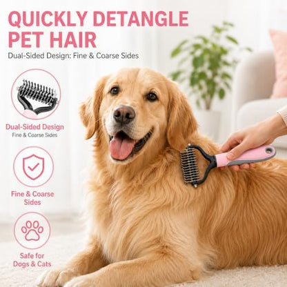 9Pcs Dog Grooming Kit, Slicker & Shedding Brush for Dogs & Cats (Pink)