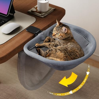 JUNSPOW Cat Desk Bed One-Click Folding, Maximum Holds 40lb, Grey Mesh