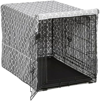 MidWest Homes for Pets Dog Crate Cover with Teflon Fabric Protector, Poly-Cotton Privacy Kennel Cover Fits Most 36-Inch Crates, Gray Designer Print, Washable, Reduces Barking