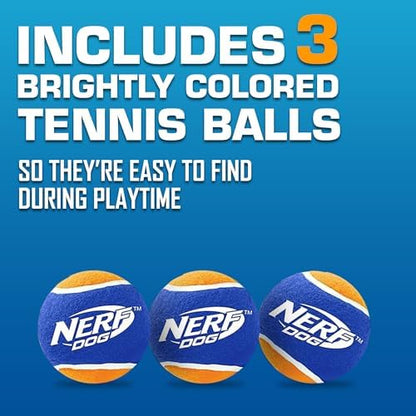 Nerf Dog Tennis Ball Blaster Dog Toy Gift Set, Tennis Ball Dog Fetch Toy Launches up to 50 ft, Dog Ball Thrower for All Breeds Includes Green Tennis Ball Launcher and 3 Dog Tennis Balls