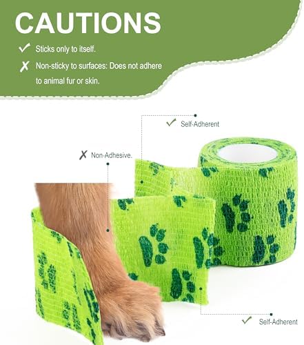 Vet Wrap Cohesive Bandages, Self-Adhesive Bandage Wrap, Breathable Non-Woven Self Adherent Tape for Pet Dog Leg Paw Wound, Horse, Cat, First Aid & Ankle Sprain, 2 Inch (6 Rolls)
