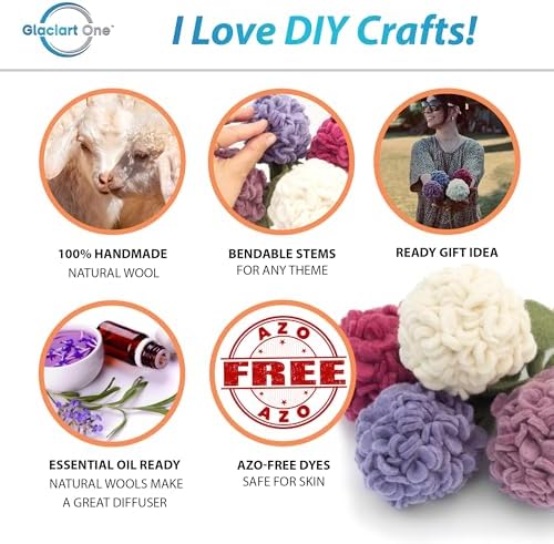 Glaciart One Felt Hydrangea Artificial Flowers Bouquet - 4 pcs|Reusable, Washable and Essential Oil Ready Multi Color Artificial Flowers w/Bendable Wire Stem |Great Gift or Home/Event Decorations