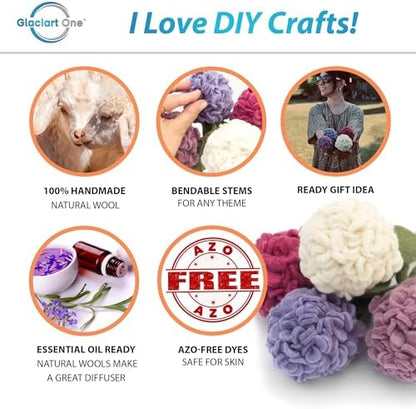 Glaciart One Felt Hydrangea Artificial Flowers Bouquet - 4 pcs|Reusable, Washable and Essential Oil Ready Multi Color Artificial Flowers w/Bendable Wire Stem |Great Gift or Home/Event Decorations