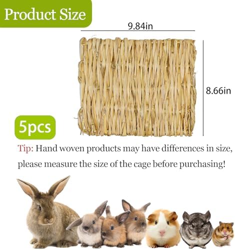 kathson 5PCS Rabbits Grass Mat Natural Woven Bunny Bedding Mats Chew Toy
