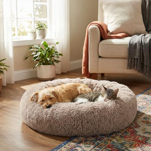 PetAmi Calming Donut Dog Bed, Washable Faux Fur, 30 Inch Medium, Taupe