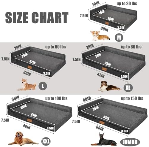 Patas Lague Orthopedic Large Dog Bed Washable Pet Sofa Bed 48X30 Dark Grey