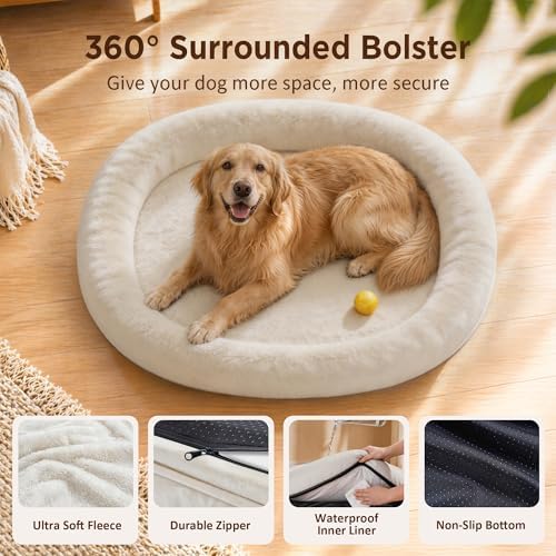 Waterproof Orthopedic Dog Bed for Medium Dogs, Light Beige