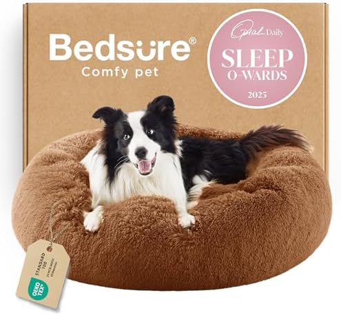 Bedsure Calming Dog Beds Large Sized Dog Donut Washable Pet Bed,36in Copper
