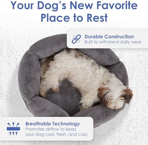 AKC Round Plush Donut Dog Bed for Small Pets, Washable, Gray, 20"