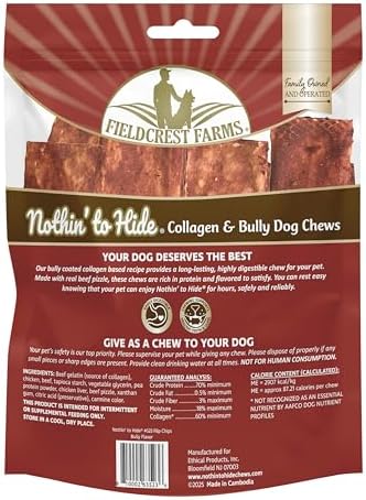 Fieldcrest Farms Nothin to Hide Flip Chips Dog Chews - Natural Rawhide Alternative Treats for Dogs, Collagen Based Snack for Moderate Chewers Up to 35lbs, Beef Bully Flavor -1 Pack (8 Chips)