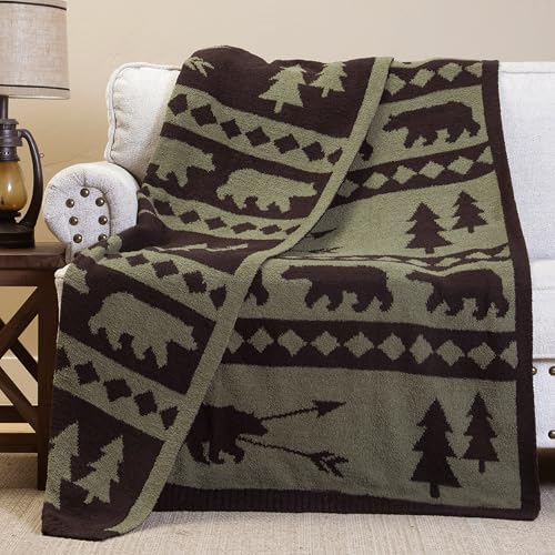 Carstens, Inc. Luxury Soft Stretchy Reversible Plush Throw Blanket, Large 50" x 60", Mountain Pine