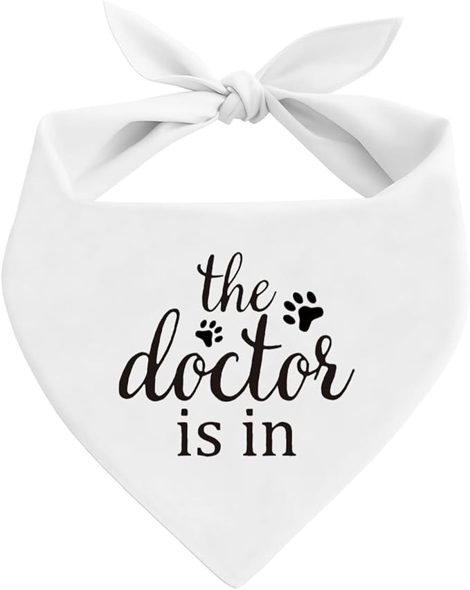 The Dogtor is in Dog Bandana, Therapy Scarf, White Pet Dog Scarf Accessories, Pet Dogs Triangle Muffler, Pets Muffler for Small Medium, Pets Lovers Gift, Comfort Dogs, Emotional Support Bandana