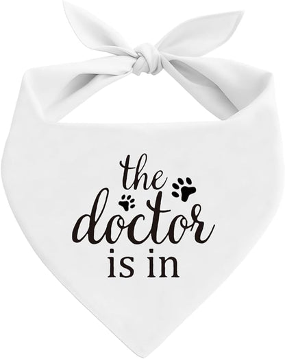 The Dogtor is in Dog Bandana, Therapy Scarf, White Pet Dog Scarf Accessories, Pet Dogs Triangle Muffler, Pets Muffler for Small Medium, Pets Lovers Gift, Comfort Dogs, Emotional Support Bandana