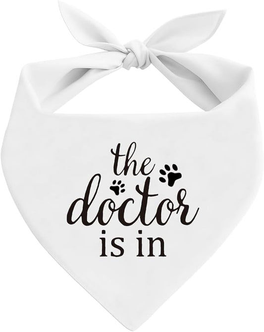 The Dogtor is in Dog Bandana, Therapy Scarf, White Pet Dog Scarf Accessories, Pet Dogs Triangle Muffler, Pets Muffler for Small Medium, Pets Lovers Gift, Comfort Dogs, Emotional Support Bandana
