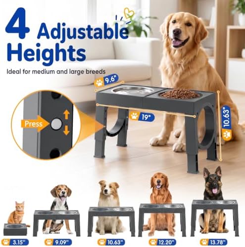 XIAZ Elevated Dog Bowls Large Breed Raised Dogs Bowl Stand Large/Medium Sized Dog Slow Feeder Dogs Bowls Food Water Stands 5 Heights Adjustable 9/11/12/14in Pet Feeder Dish Station