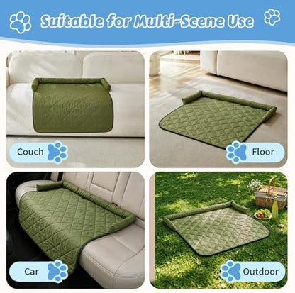 Cooling Dog Bed Mats with Neck & Head Support, 35.43 x31.5 inch Army Green