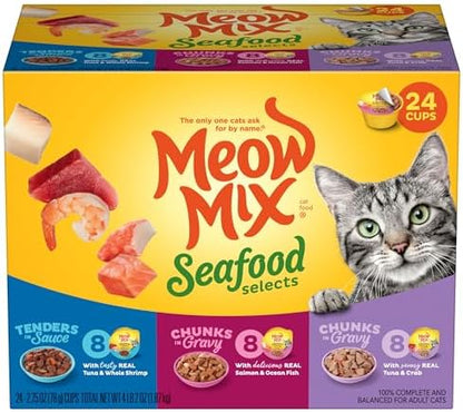 Meow Mix Seafood Selects, Wet Food Variety Pack, 24 Cups