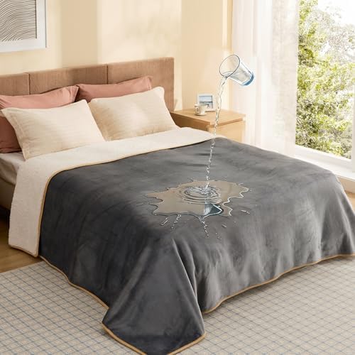 Bedsure Waterproof Blanket for Bed Soft Sherpa Fleece Throw,Queen 90x86