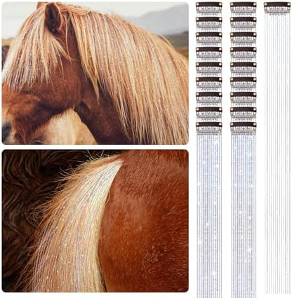Juexica 18Pcs Horse Bling Accessories Clip in Hair Extension, Silver