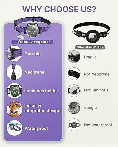 AirTag Cat Collar, Reflective Breakaway Collar, Hidden Holder with Bell
