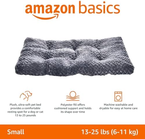 Amazon Basics Washable Cat and Dog Bed Crate Pad, Indoor, Easy to Wash, Fits Medium Crates, 29 x 21 x 3 inches, Gray